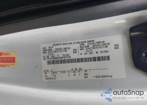 2019 Ford F-250 Xl z USA, uszkodzony, nr VIN 1FD7X2B61KEF97135